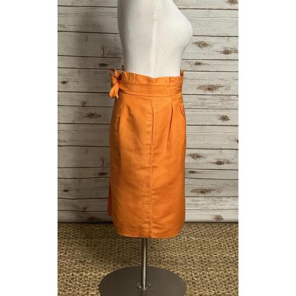 Ann Taylor office siren orange linen-blend paperbag pencil skirt Size 8P - Picture 3 of 10